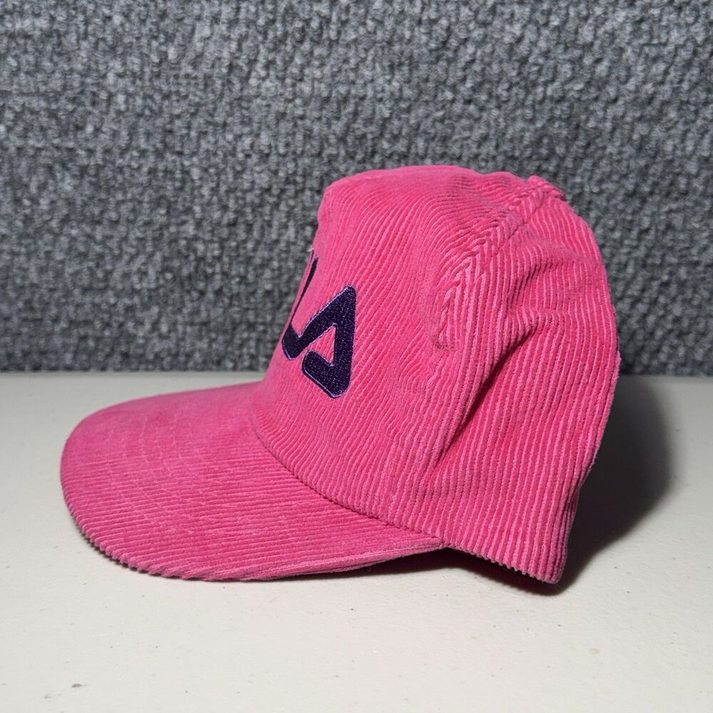 Vintage 1980's FILA Corduroy Hat Golf Tennis Pink Adjustable Leather Strap Retro - Picture 3 of 6
